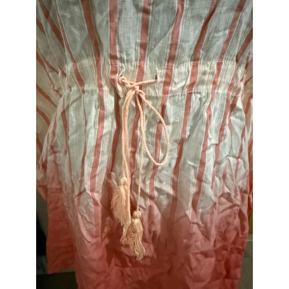 NWT Loveriche Pink Coral Ombre Stripe Kaftan Swim Cover Up Tie Waist Small